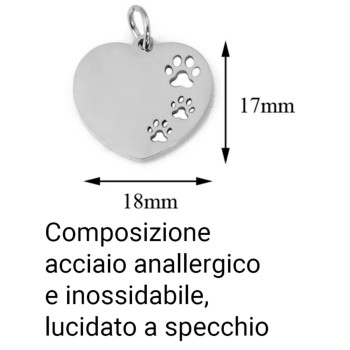 NonSoloArgenti |steel necklace heart with dog cat paws personalized engraving woman man