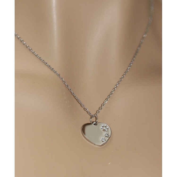 NonSoloArgenti |steel necklace heart with dog cat paws personalized engraving woman man