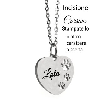NonSoloArgenti |steel necklace heart with dog cat paws personalized engraving woman man