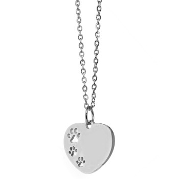 NonSoloArgenti |steel necklace heart with dog cat paws personalized engraving woman man
