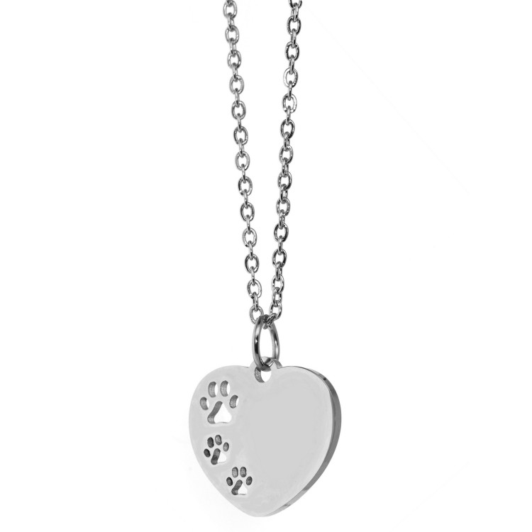 NonSoloArgenti |steel necklace heart with dog cat paws personalized engraving woman man