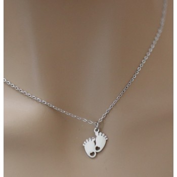 NonSoloArgenti |steel necklace newborn feet with heart personalized engraving mother woman