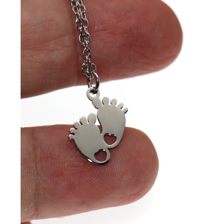 NonSoloArgenti |collana acciaio piedini neonato con cuore incisione personalizzata mamma donna
