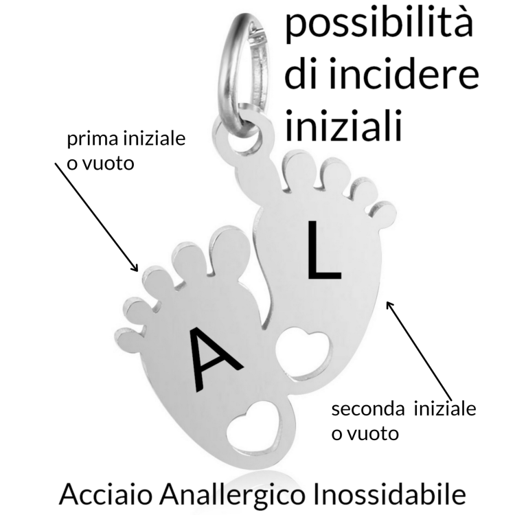 NonSoloArgenti |collana acciaio piedini neonato con cuore incisione personalizzata mamma donna
