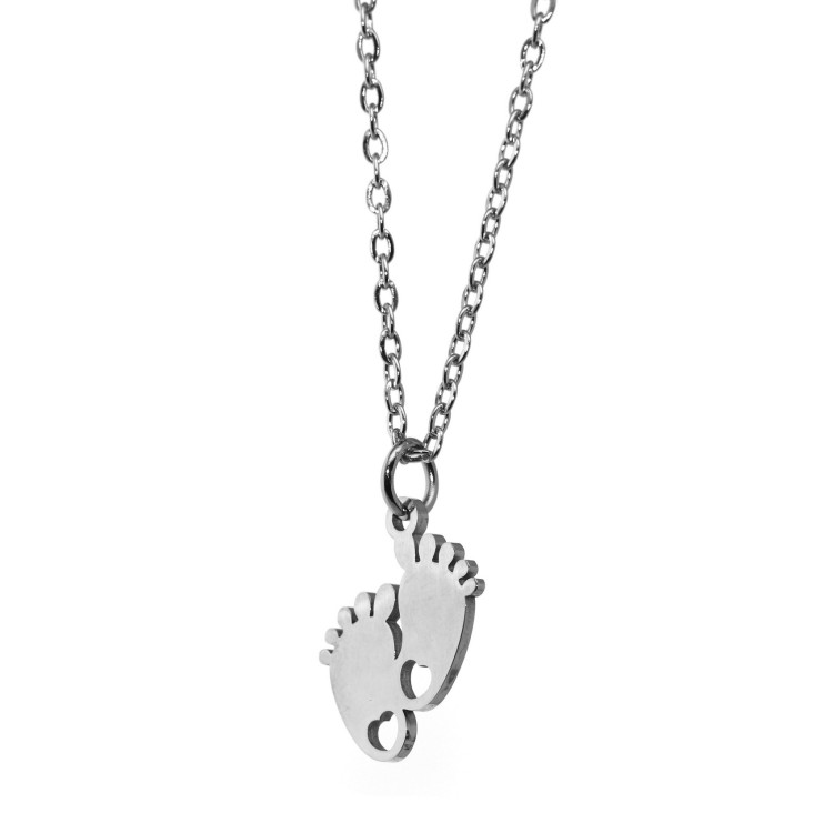 NonSoloArgenti |steel necklace newborn feet with heart personalized engraving mother woman