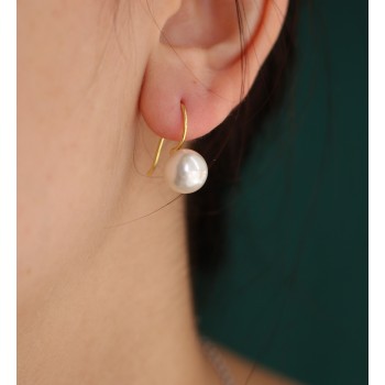 NonSoloArgenti|925 silver earrings yellow gold plated with 10mm medium pearl for women