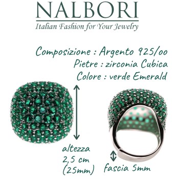 NonSoloArgenti|majestic ring all 925 silver square zirconia emerald adjustable woman
