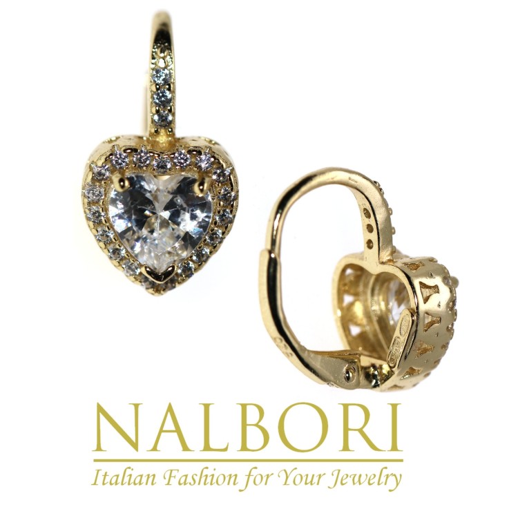 NonSoloArgenti|earrings 925 silver plated with 18KT yellow gold, brilliant heart, white, woman