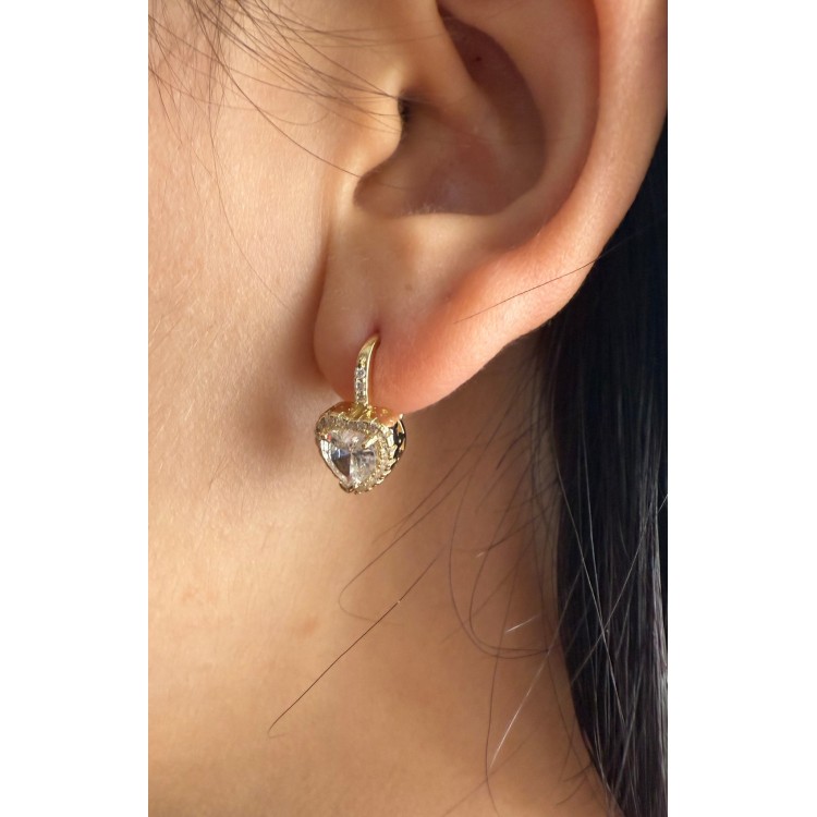 NonSoloArgenti|orecchini monachella argento 925 bagno oro giallo 18KT cuore brillante bianco donna