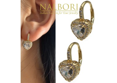 NonSoloArgenti|earrings 925 silver plated with 18KT yellow gold, brilliant heart, white, woman
