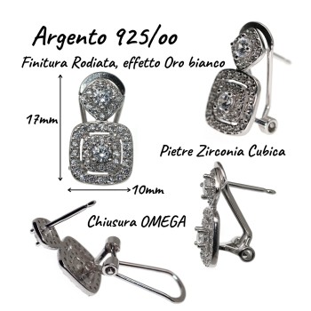 NonSoloArgenti|925 silver earrings square rhombus omega with zirconia for women