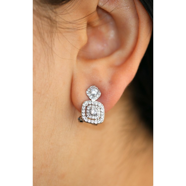 NonSoloArgenti|925 silver earrings square rhombus omega with zirconia for women