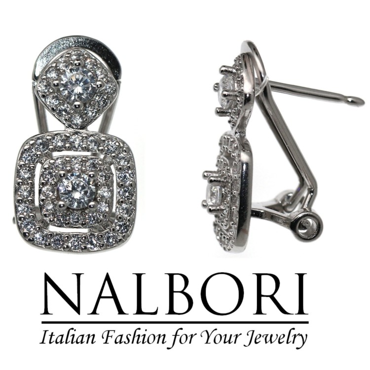 NonSoloArgenti|925 silver earrings square rhombus omega with zirconia for women