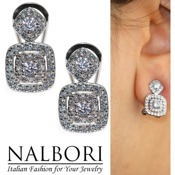 NonSoloArgenti|925 silver earrings square rhombus omega with zirconia for women