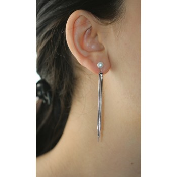 NonSoloArgenti|925 silver earrings long tails pendants white pearl rhodium plated for women