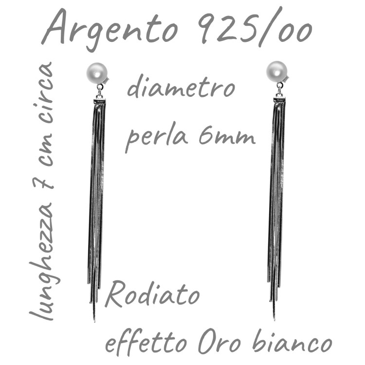NonSoloArgenti|orecchini argento 925 lunghi codine ciondoli perla bianca rodiati da donna