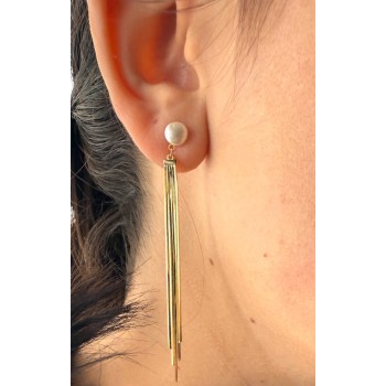 NonSoloArgenti|925 silver earrings long tails pendants white pearl plated yellow gold 18kt