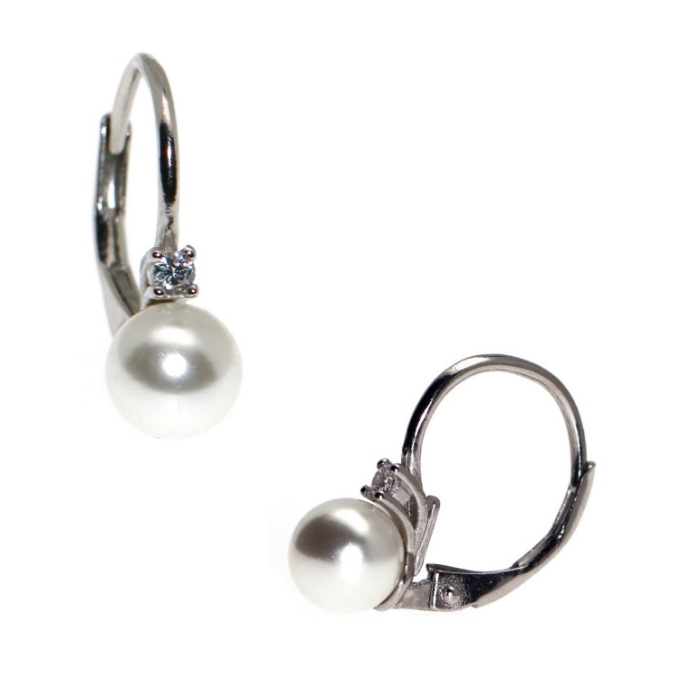 NonSoloArgenti|925 silver ear stud earrings with pearl and white brilliant light point for women