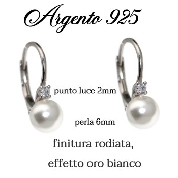 NonSoloArgenti|orecchini monachella argento 925 con perla e punto luce brillante bianco donna