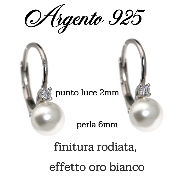 NonSoloArgenti|orecchini monachella argento 925 con perla e punto luce brillante bianco donna