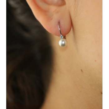 NonSoloArgenti|orecchini monachella argento 925 con perla e punto luce brillante bianco donna