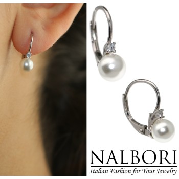 NonSoloArgenti|orecchini monachella argento 925 con perla e punto luce brillante bianco donna