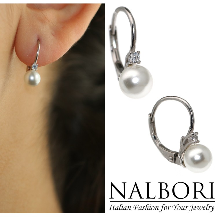 NonSoloArgenti|925 silver ear stud earrings with pearl and white brilliant light point for women