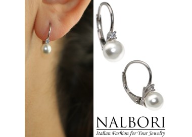 NonSoloArgenti|925 silver ear stud earrings with pearl and white brilliant light point for women