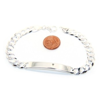 NonSoloArgenti|925 silver bracelet plate solid curb chain 7 mm wrist 19 cm