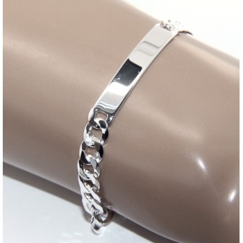 NonSoloArgenti|925 silver bracelet plate solid curb chain 7 mm wrist 19 cm