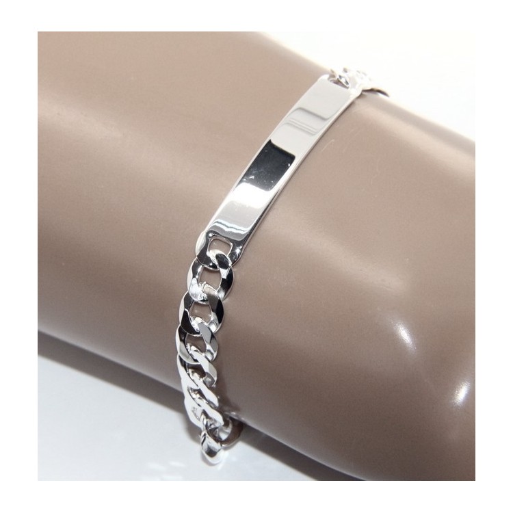 NonSoloArgenti|925 silver bracelet plate solid curb chain 7 mm wrist 19 cm