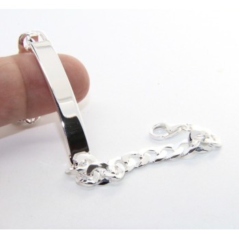 NonSoloArgenti|925 silver bracelet plate solid curb chain 7 mm wrist 19 cm