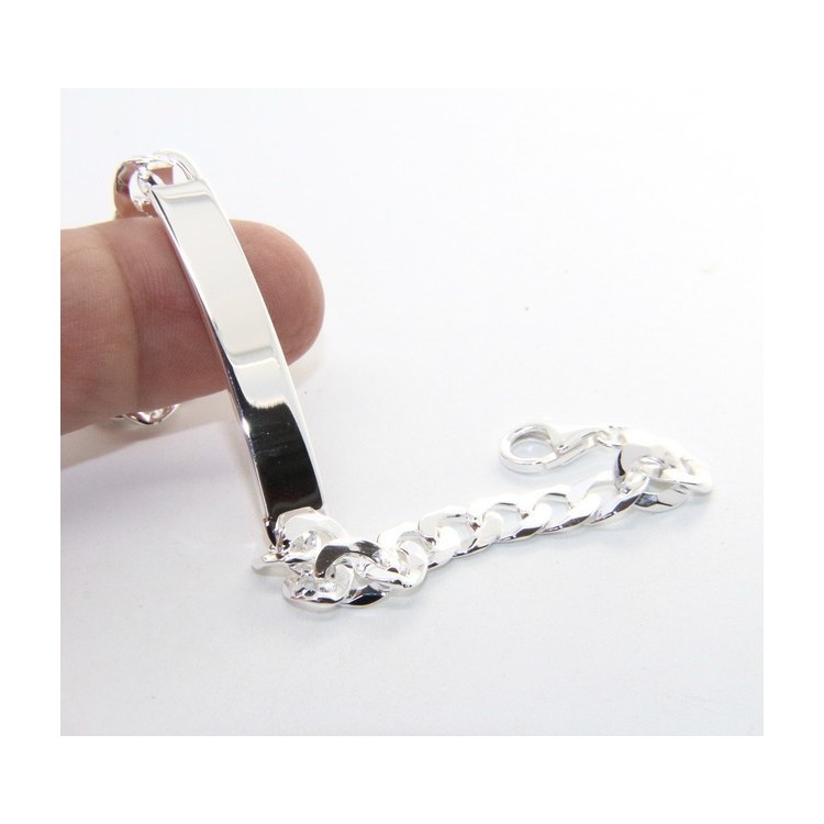 NonSoloArgenti|925 silver bracelet plate solid curb chain 7 mm wrist 19 cm