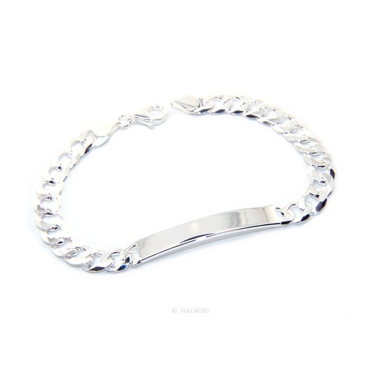 NonSoloArgenti|925 silver bracelet plate solid curb chain 7 mm wrist 19 cm