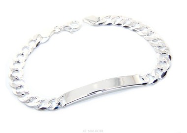 NonSoloArgenti|925 silver bracelet plate solid curb chain 7 mm wrist 19 cm