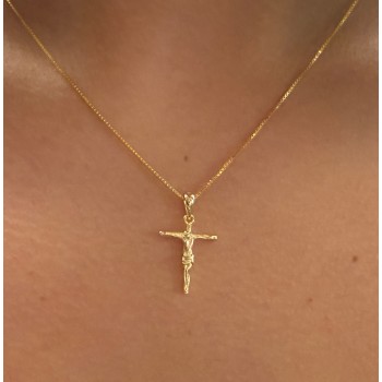 NonSoloArgenti | collana tutto argento 925 placcata oro giallo croce latina crocefisso 45 50 60 cm