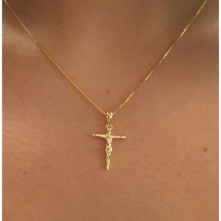 NonSoloArgenti | collana tutto argento 925 placcata oro giallo croce latina crocefisso 45 50 60 cm