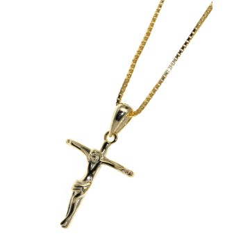 NonSoloArgenti |  necklace all 925 silver plated yellow gold latin cross crucifix 45 50 60 cm