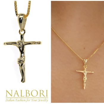 NonSoloArgenti |  necklace all 925 silver plated yellow gold latin cross crucifix 45 50 60 cm