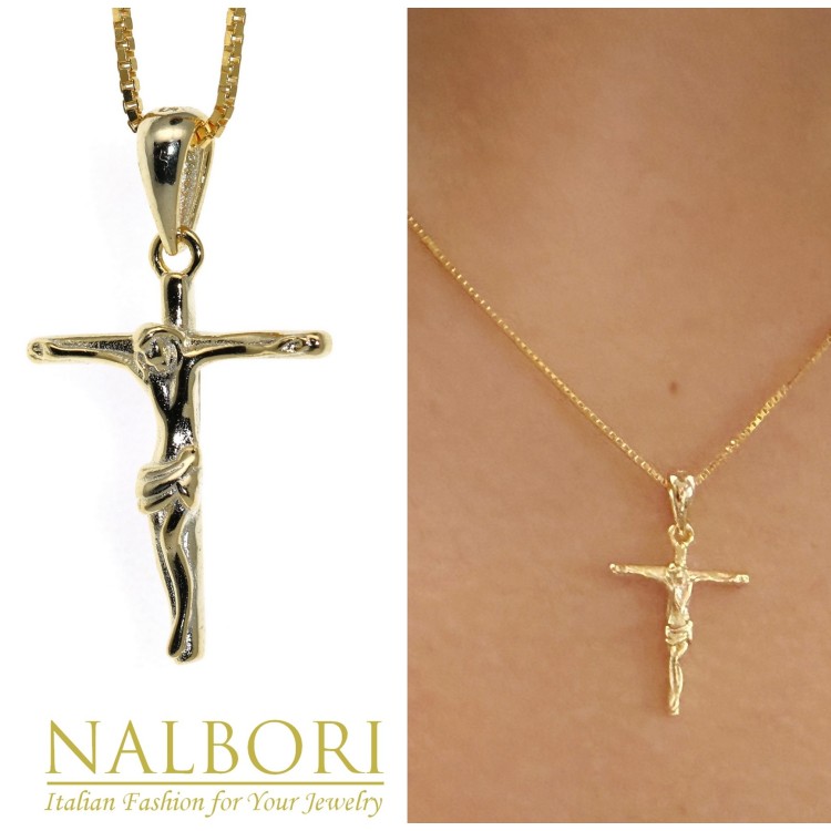 NonSoloArgenti |  necklace all 925 silver plated yellow gold latin cross crucifix 45 50 60 cm