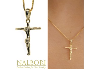 NonSoloArgenti |  necklace all 925 silver plated yellow gold latin cross crucifix 45 50 60 cm