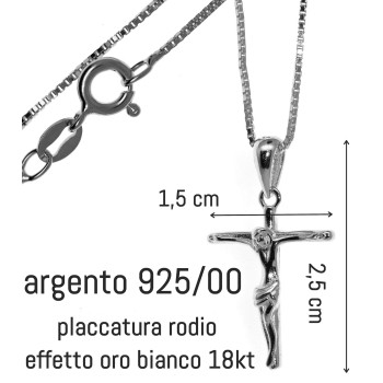 NonSoloArgenti | collana tutto argento 925 croce latina crocefisso 45 50 60 cm rodiata