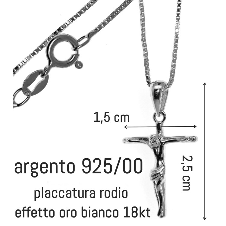 NonSoloArgenti | collana tutto argento 925 croce latina crocefisso 45 50 60 cm rodiata