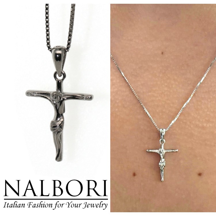 NonSoloArgenti | collana tutto argento 925 croce latina crocefisso 45 50 60 cm rodiata