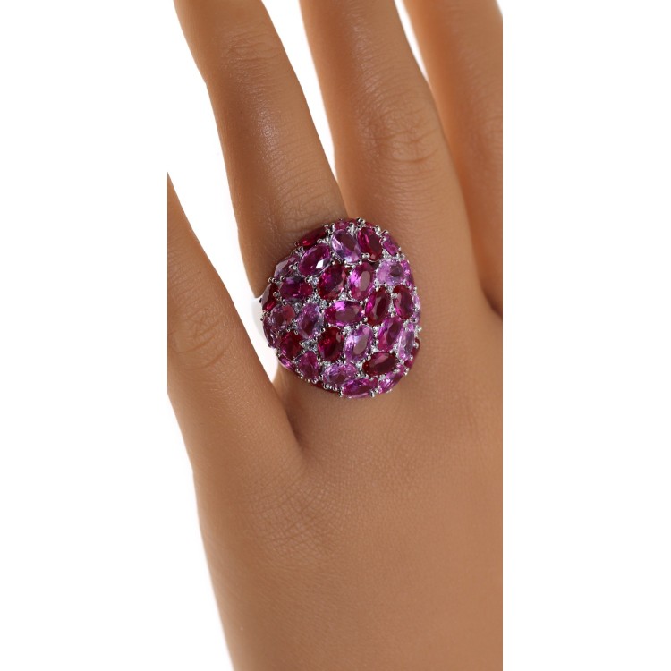 NSA|maestoso anello tutto argento 925 ovale zirconi rubino regolabile