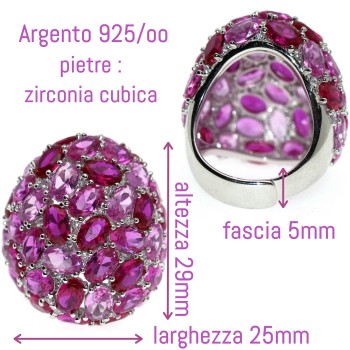 NonSoloArgenti|maestoso anello tutto argento 925 ovale zirconi rubino regolabile
