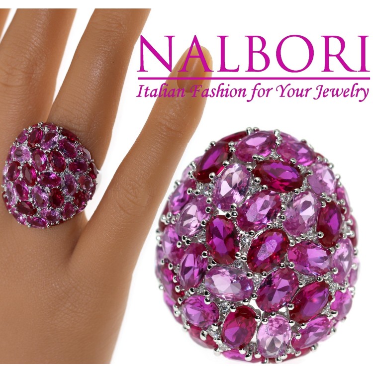 NonSoloArgenti|majestic ring all 925 silver oval zirconia ruby ​​adjustable woman
