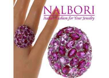 NonSoloArgenti|maestoso anello tutto argento 925 ovale zirconi rubino regolabile
