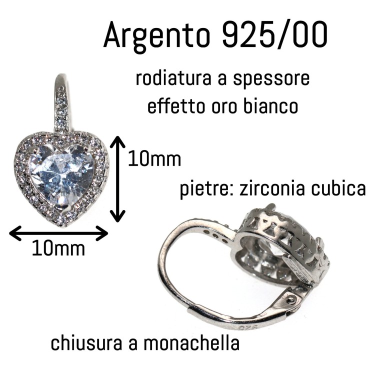 NonSoloArgenti|orecchini monachella argento 925 cuore brillante bianco donna marca NALBORI