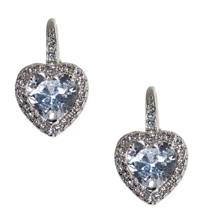 NonSoloArgenti|earrings silver 925 heart brilliant white woman